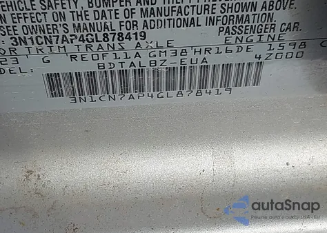 2016 Nissan Versa 1.6 S/1.6 S+/1.6 Sl/1.6 Sv from USA, damaged, VIN 3N1CN7AP4GL878419